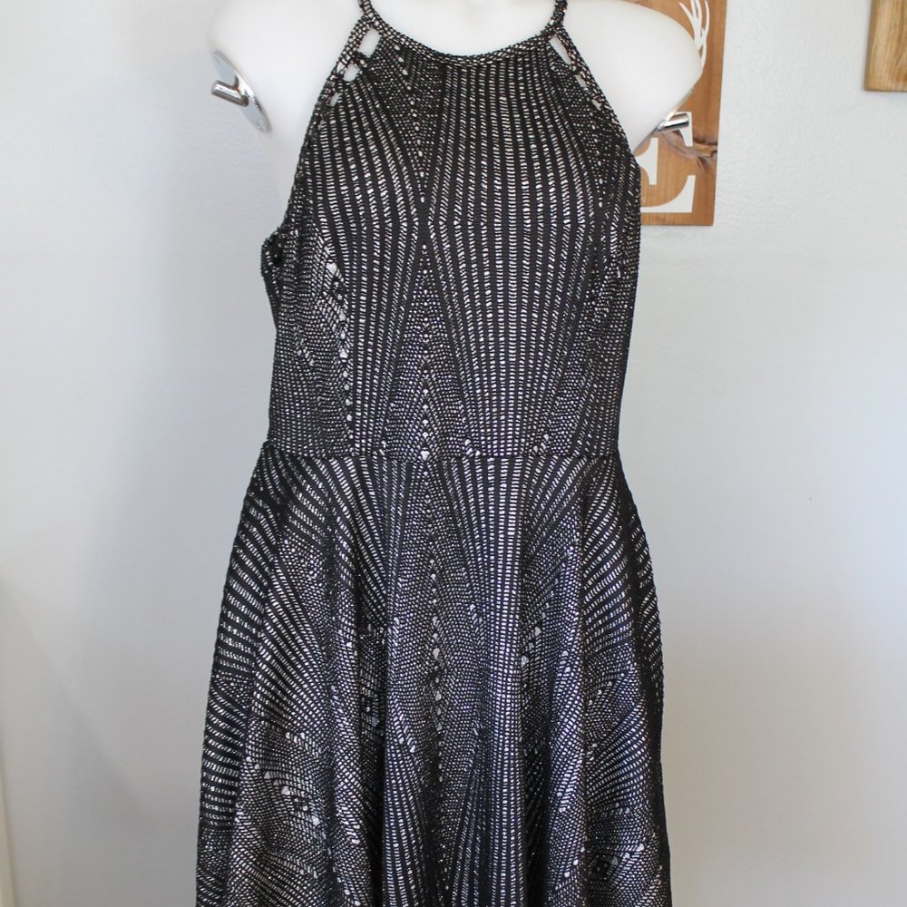 City Triangles Silver Sparkle & Black A-Line Halter Dress